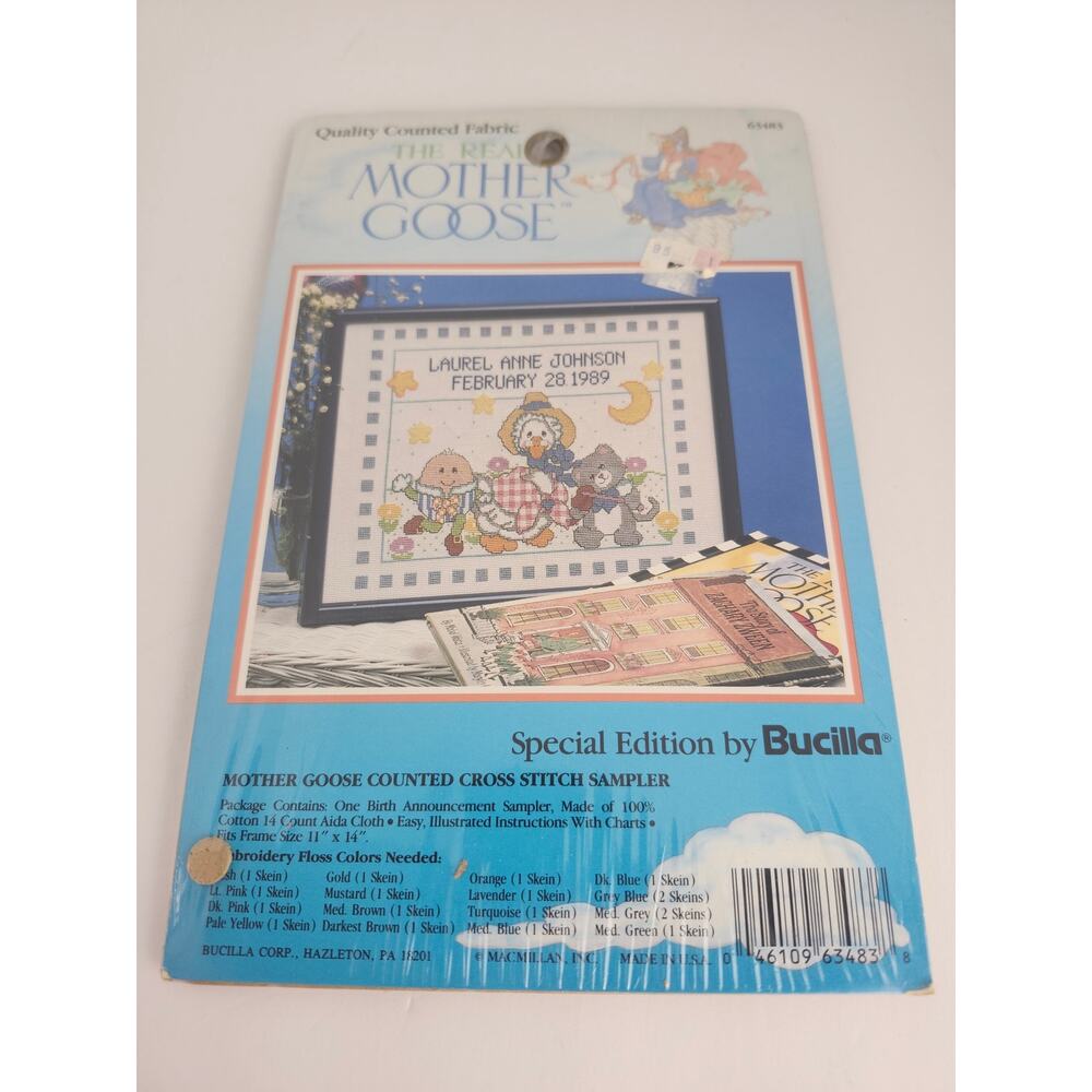 Bucilla Mother Goose Birth Announcement Counted Cross Stitch Sampler #63483 NIP